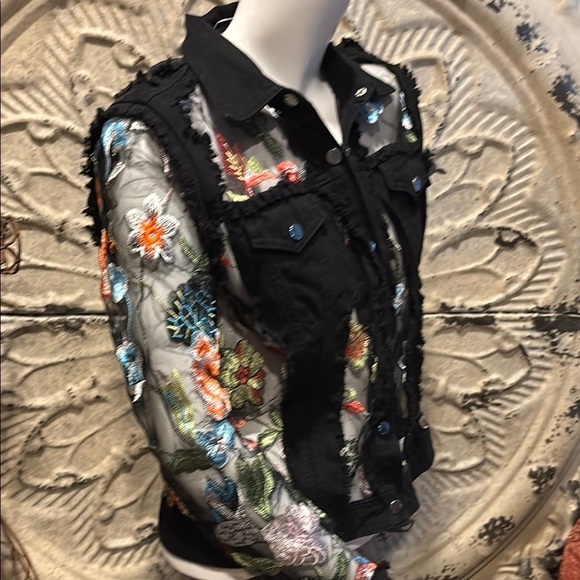 Adore Black Mesh Jean Jacket with Vibrant Embroidery - Picture 12 of 16